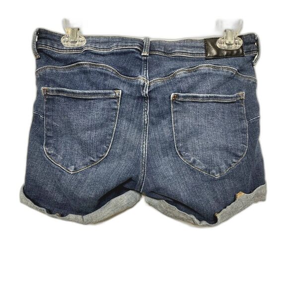 H&M & Denim Shorts Low Waist Dark Medium Blue Jeans Cuffed Cut Off Women sz 10 - Picture 11 of 11